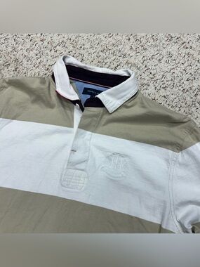 Tommy Hilfiger Rugby Polo Shirt Mens Medium Striped Embroidered Crest Y2K